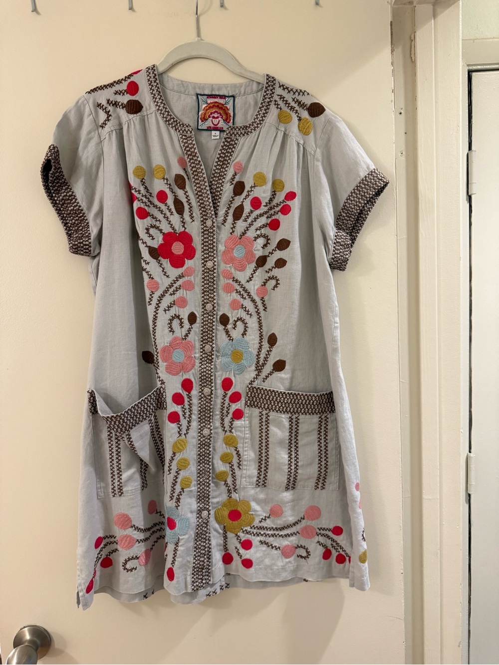 Johnny Was Embroidered Linen Dress